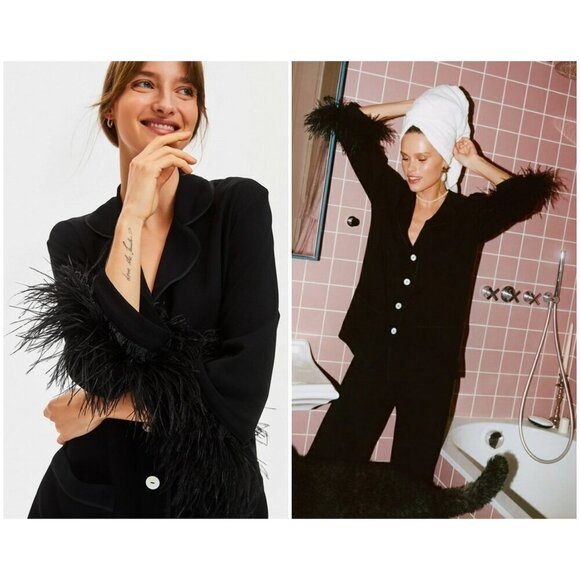 💕SLEEPER💕 Party Pajama Top with Feathers ~ Black Large - Picture 1 of 16